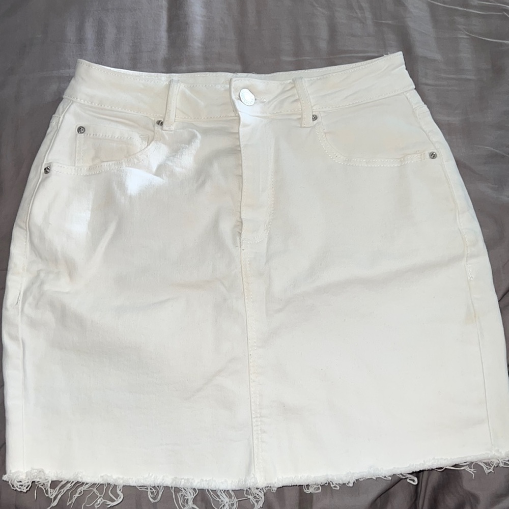 Garage High Rise White Jean Mini Skirt